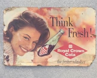1960's Royal Crown Cola Cardboard Sign "Think Fresh"(33"x19") 