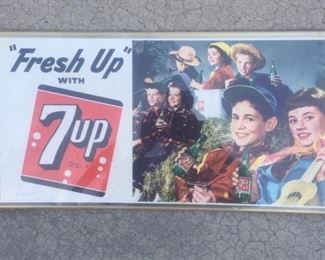 1957 Seven Up Cardboard Sign "Fresh Up Hay Ride"(21"x11")