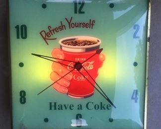 Coke "Refresh Yourself Hand" Pam Clock with Modern Face