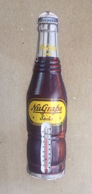 1950's NuGrape Soda Die Cut Figural Bottle Thermometer(17")