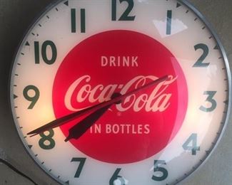 Coca Cola Light Up Clock "Drink Coca Cola in Bottles"(15" Diameter)