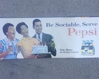 1960's Pepsi "Be Sociable" Birthday Cake Cardboard Sign(28"x11")