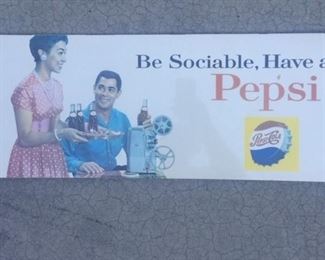 1960's Pepsi "Be Sociable" Movie Projector Cardboard Sign(28"x11")