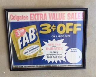 1960's Colgate FAB Detergent  Cardboard Sign(14"x11")