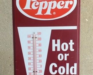 1970's Dr. Pepper Tin Thermometer("Hot or Cold"/12"x7")