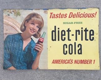1960's Diet-Rite Cola "Tastes Delicious" Cardboard Sign(34"x22")