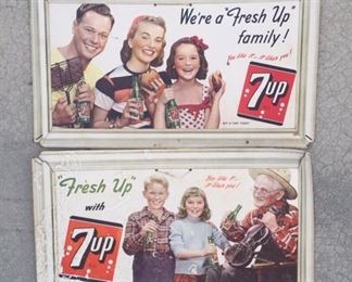 Two Seven Up Cardbaord Signs "Fresh Up" Family and Grandpa(21"x11")