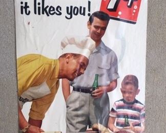 1953 Seven Up Cardboard "You Like It...It Likes You" BBQ Sign