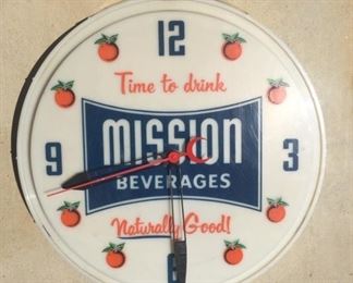 1960's Mission Beverages Backlit Clock by Neon Products(16" Diameter)