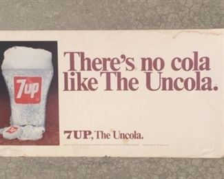 1968 Seven Up Double Sided Cardboard Sign "The Uncola"(21"x11")