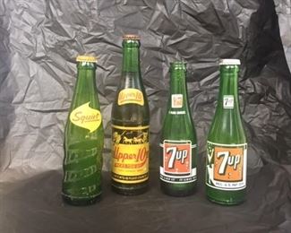 Old Soda Bottle Grouping(Squirt, Upper 10, 7 Up Swimsuit Girl/Unopened and 7 Up) 