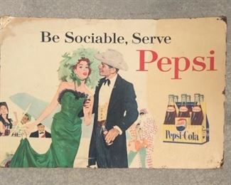 1960's Pepsi "Be Sociable, Serve Pepsi" Cardboard Sign(37"x25") 