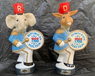 1988 Beam Republican and Democrat Figural Decanters 