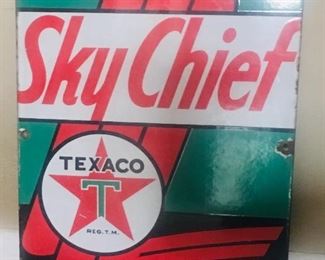 Porcelain Embossed Texaco Gasoline Sky Chief Pump Sign(12"x18")