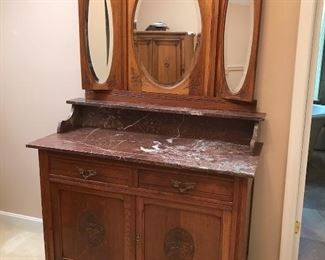 Antique marble top stand with mirrors purchased in Belgium H77xW45xD20. 