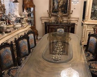 Impressive French dining table and 8 chairs