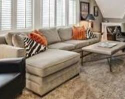 Sectional sofa, cocktail table, large area rug