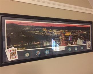 Framed Las Vegas print with poker chips