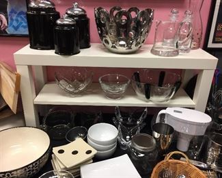 Canisters, glass bowls, Orrefors, Crate and Barrel, Restoration Hardware