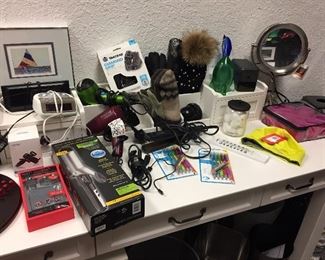 Curling iron, straight iron, alarm clocks, vanity mirror