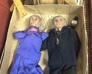 Rare set of antique puppets - come untangle this cute couple to dance again