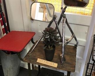 Handy old typewriter table and some vintage trailer mirrors reimagined for you makeup station