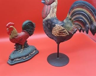 Metal cast iron rooster and decor