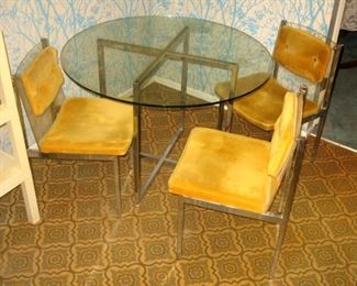 B. Brody Seating Company, made in Chicago, chrome, glass table top, lucite back chairs, screams MCM, 3 Chairs only as seen