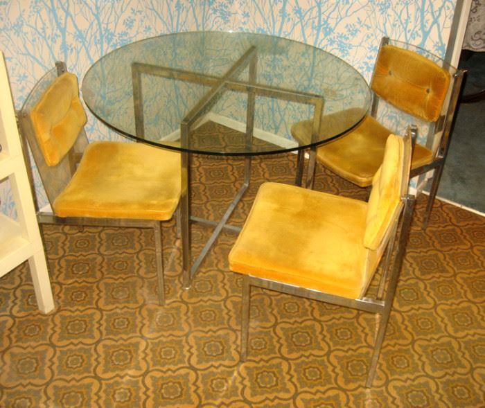 B. Brody Seating Company, made in Chicago, chrome, glass table top, lucite back chairs, screams MCM, 3 Chairs only as seen