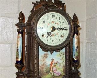 GORGEOUS PORCELAIN & IRON MANTEL CLOCK - LOUIS XVI STYLE - 8 DAY CLOCK