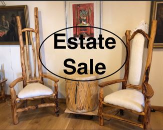 Local Artist, Aspen Chairs; Native American Drum, Art on walls