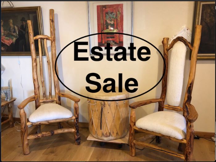 Local Artist, Aspen Chairs; Native American Drum, Art on walls