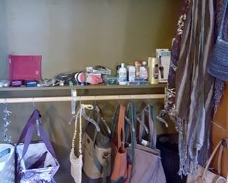 Scarves, LL Bean Bags and plastic hangers