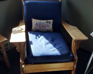 1940s American Rustic Wide Paddle Arm Maple Lounge Chair - wing back