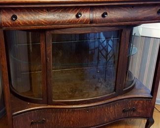 Fabulous Antique Buffet/Sideboard - Tiger Oak w/ Curved Glass Front