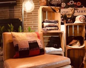 West Elm leather armless chair 