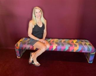 Custom bench has custom matching bedding and more!