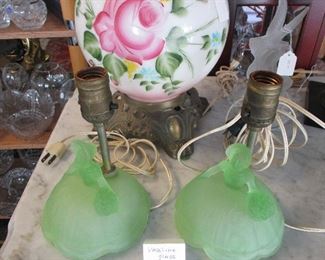 Pair of vaseline glass lamps