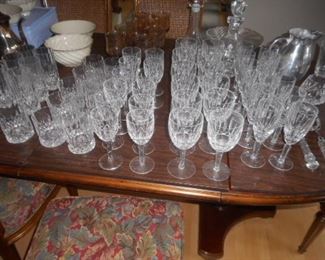 Waterford Crystal ,  "Kildare"  Pattern.  s, Wine goblet, Water Goblet, Champagne Flutes . Available in sets of 12.   Plus, Decanter and pair of Brandy Snifters. 