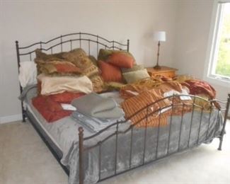 King Size Bed ,  metal Headboard & footboard,  Mattress with Box springs,  Bed linens and draperies