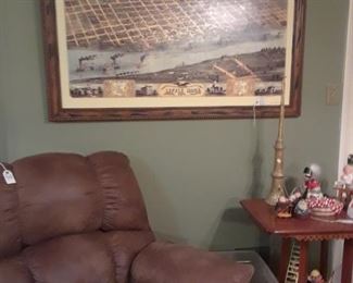Suede chair and great picture of Little Rock 