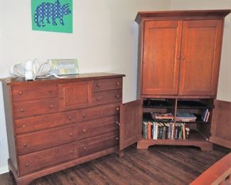 Medium wood bedroom furniture.  Children's decor and books