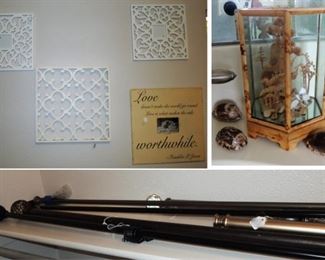 Curtain rods, wall decor, asian sculpture