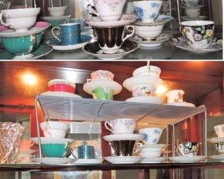 tea cup collection. tea pots, desert plate sets