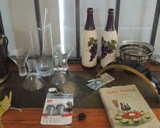 bar glasses, martini set, tools, shakers, ice buckets and stemware