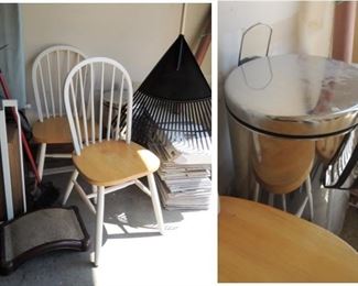 chairs.  Stainless trash can - pet gate with door