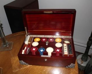 Wood and Sterling Antique Game Box