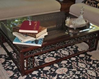Coffee Table and Decanter and Cordial Glasses with Tray and Books