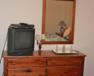 Dresser and Matching Mirror, Vanity Tray and Perfume Bottles 