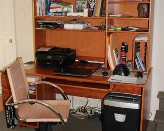 Desk, Hutch and Desk Chair with Office Equipment